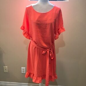 Be By Chetta B Orange Crepe Short Sleeved Ruffle Detailing Tie Waist Dress-L